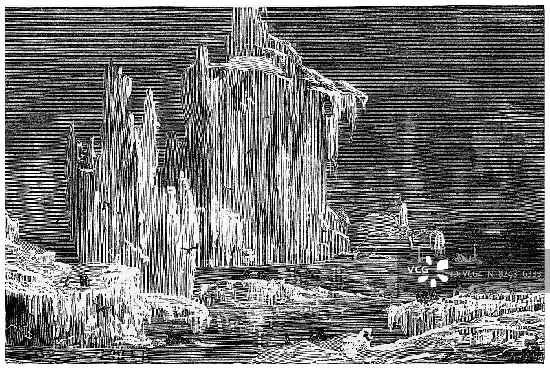古老的雕刻插图的冰形成在遥远的北方冰山图片素材
