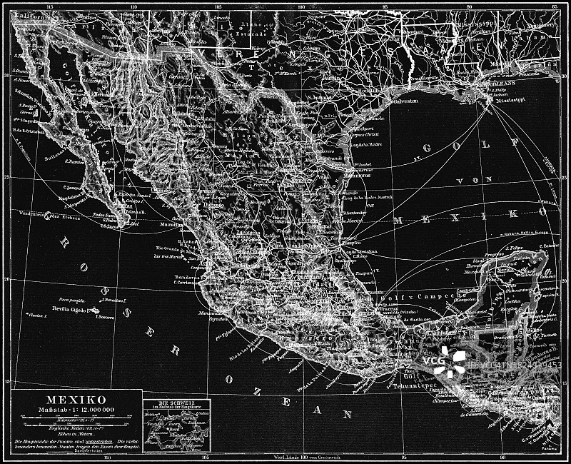 墨西哥古老彩色石印地图图片素材