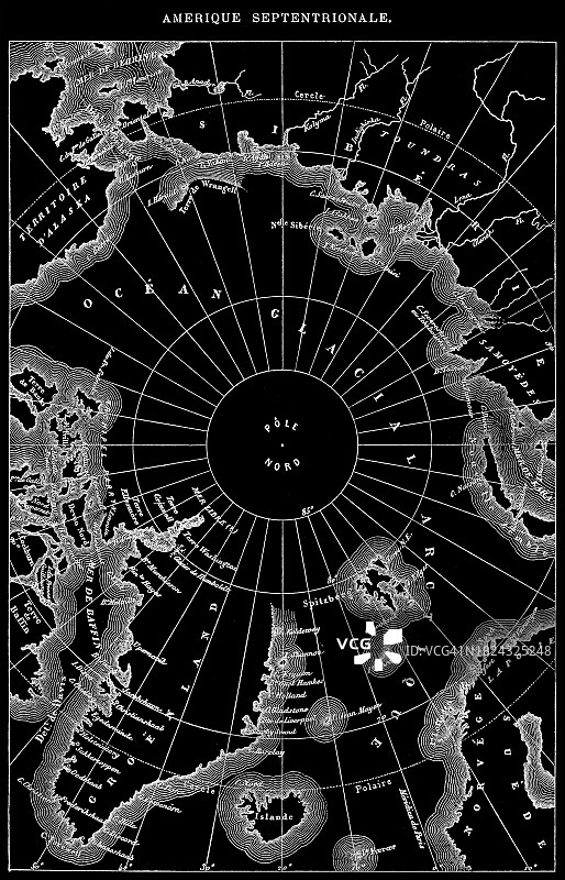 北极地区老式雕刻地图图片素材