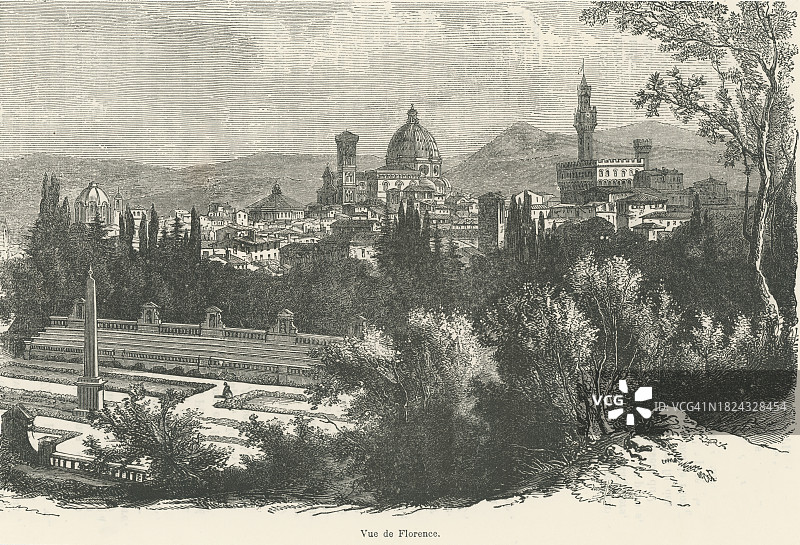 托斯卡纳地区首府佛罗伦萨景观古老雕刻插图图片素材