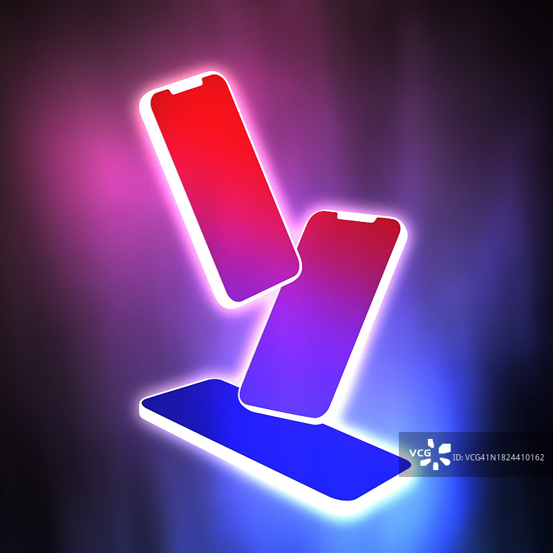 渐变色背景上的智能手机模型空白屏幕图片素材