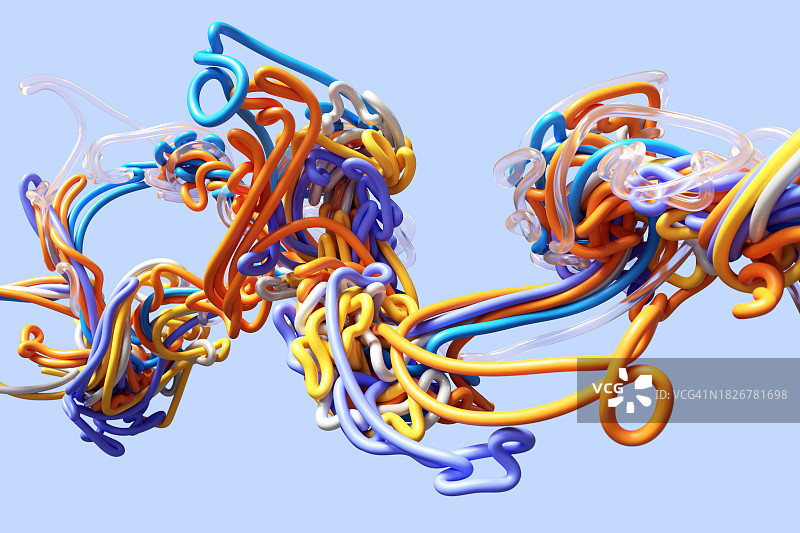 抽象网络电缆的数字生成图像。充满活力的数字绳索和结图片素材