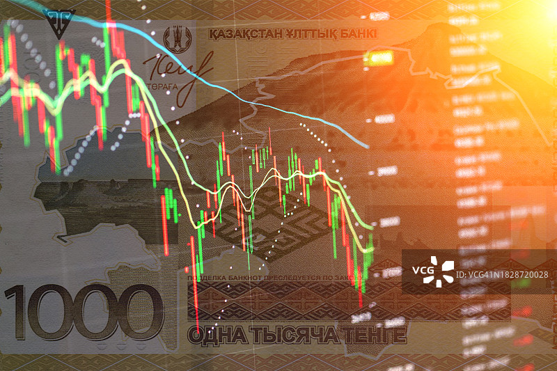 哈萨克坚戈纸币股市图表背景图片素材