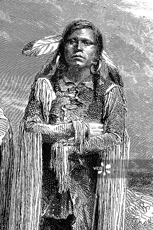 1868年美洲原住民酋长雕刻图片素材