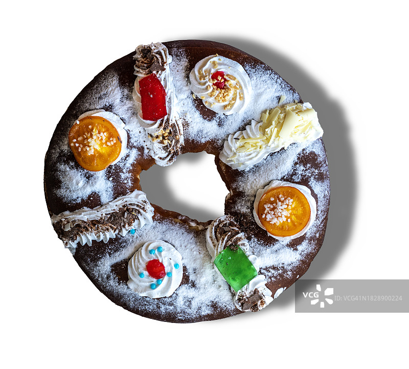 国王面包，西班牙庆祝主显节或三王节的典型甜点图片素材