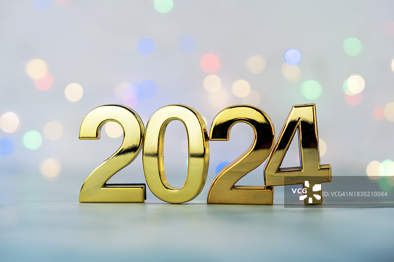 2024新年金色数字光斑背景概念图片素材