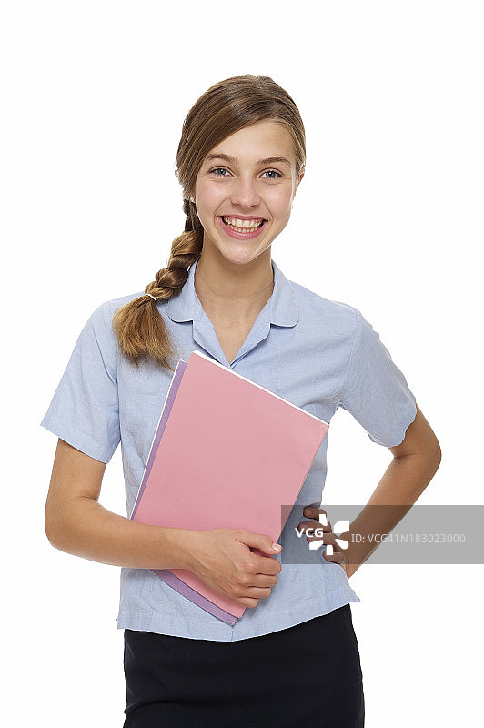 扎着辫子，微笑的女学生图片素材