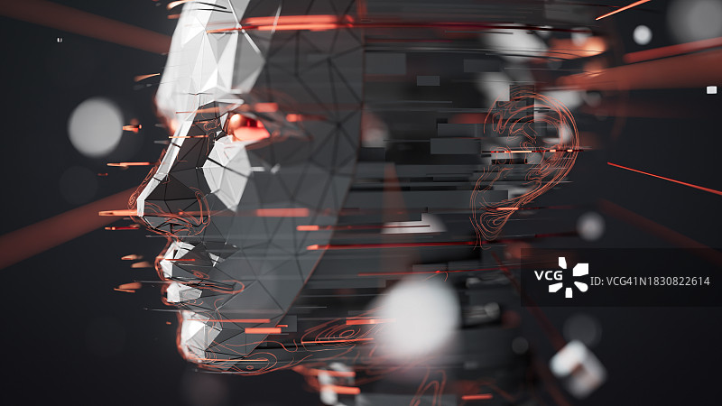 人类思想的碎片 - 人工智能、危险技术、虚假新闻 - 黑暗、红色图片素材