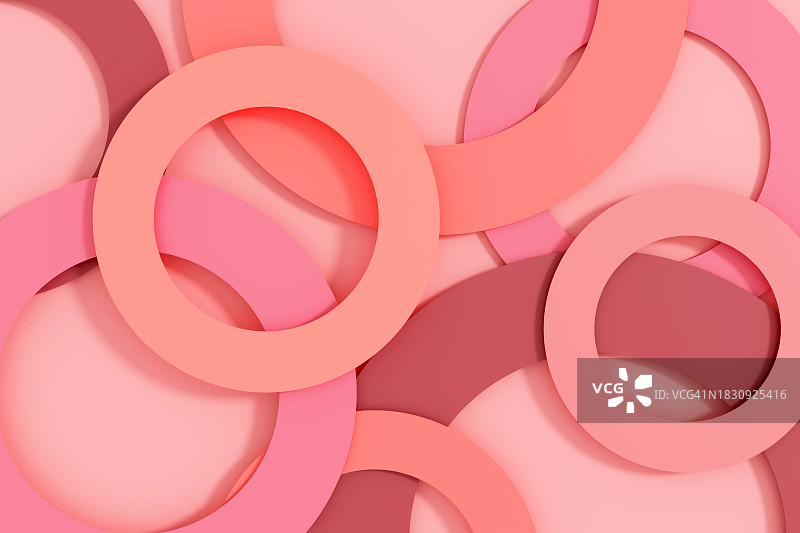 粉色、珊瑚色、米色圆形抽象3D图案背景设计图片素材