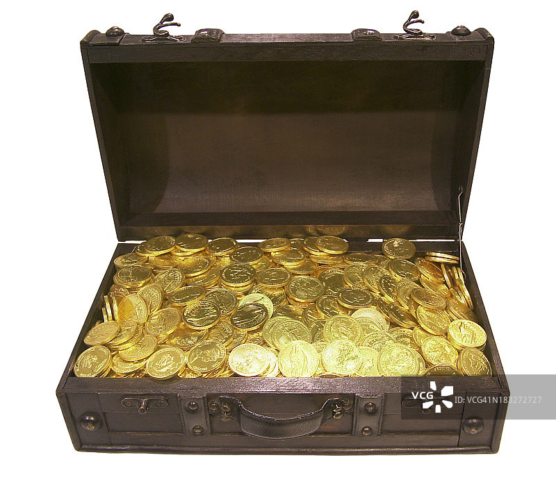 装满伊丽莎白女王金币的宝箱图片素材