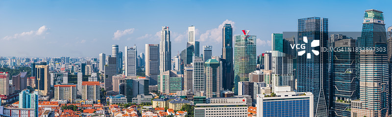 新加坡屋顶鸟瞰的摩天大楼密集城市景观全景图片素材