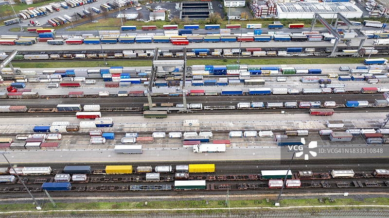 铁路货场和货运列车 - 空中视角图片素材