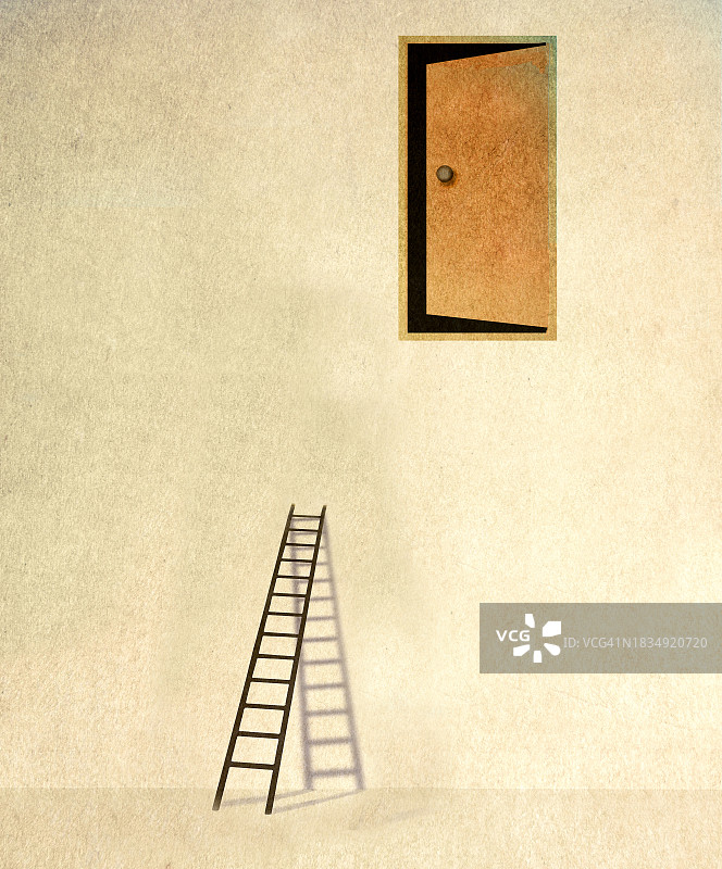 墙上高处门下的短梯子图片素材