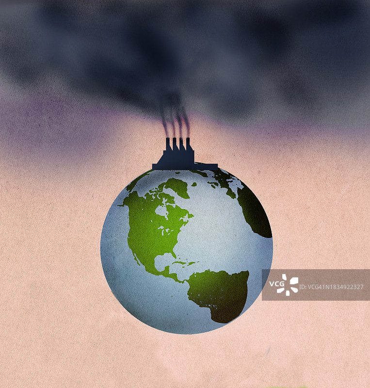 浓烟笼罩地球的工厂插画图片素材