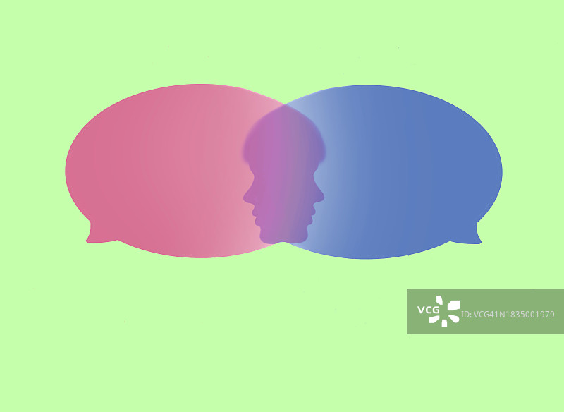 两个带有面孔的重叠语音气泡图片素材