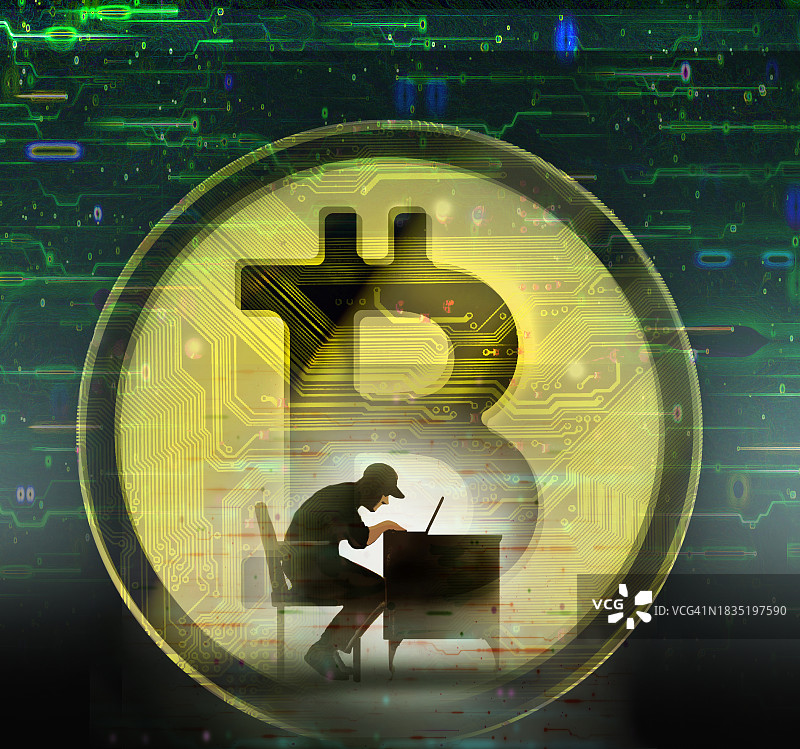 使用笔记本电脑攻击超大比特币的黑客图片素材