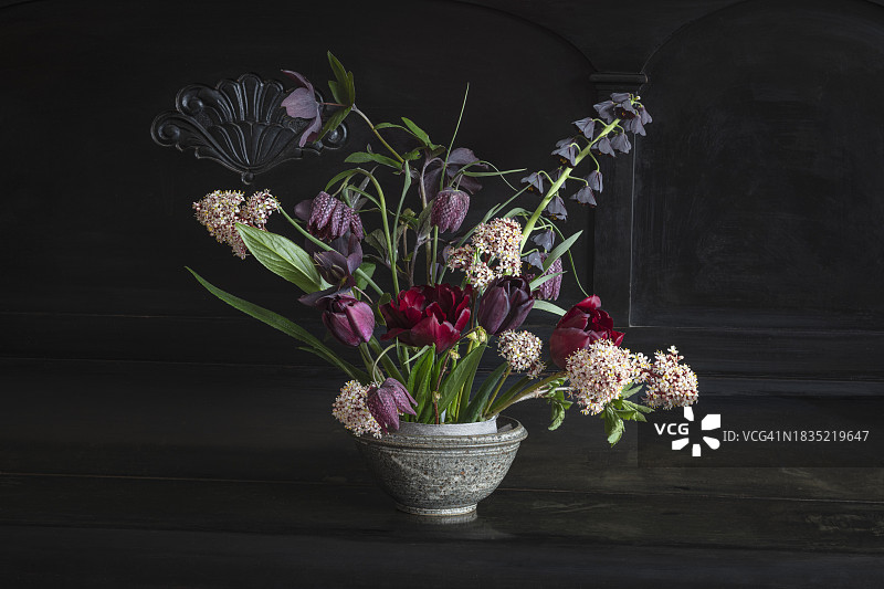 郁金香花束、蛇头贝母、波斯百合图片素材