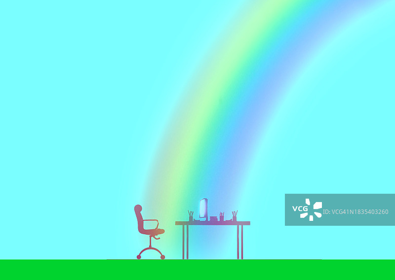 彩虹下的办公桌和椅子图片素材