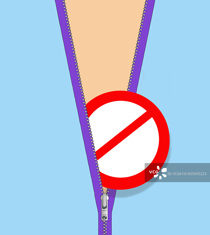 红色禁止标志拉开拉链图片素材