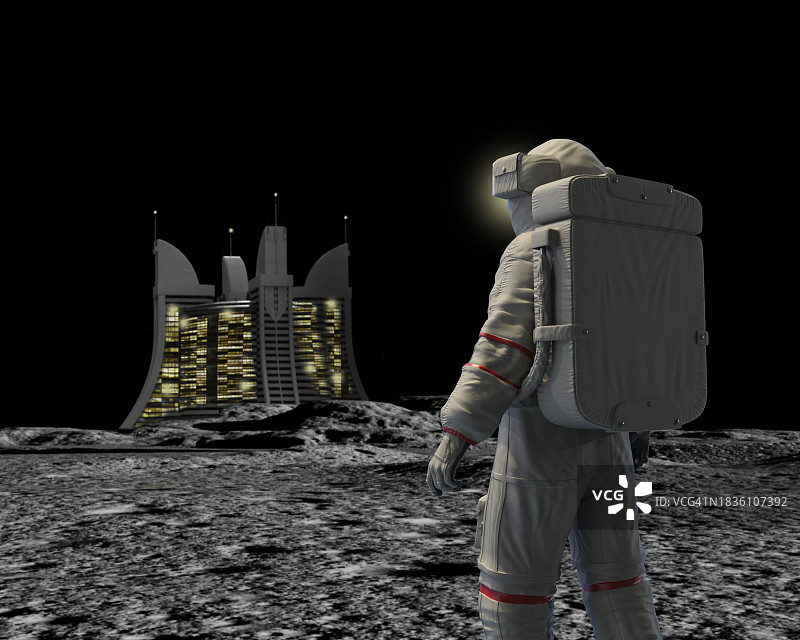 宇航员参观月球酒店综合体插画图片素材