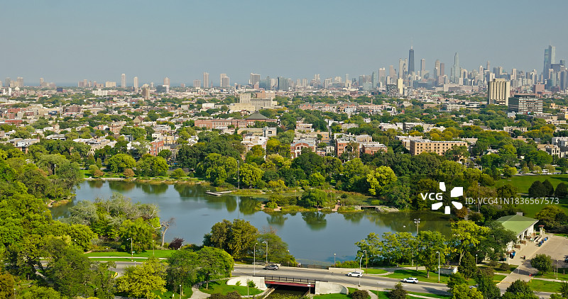 伊利诺伊州芝加哥洪堡公园泻湖鸟瞰图图片素材