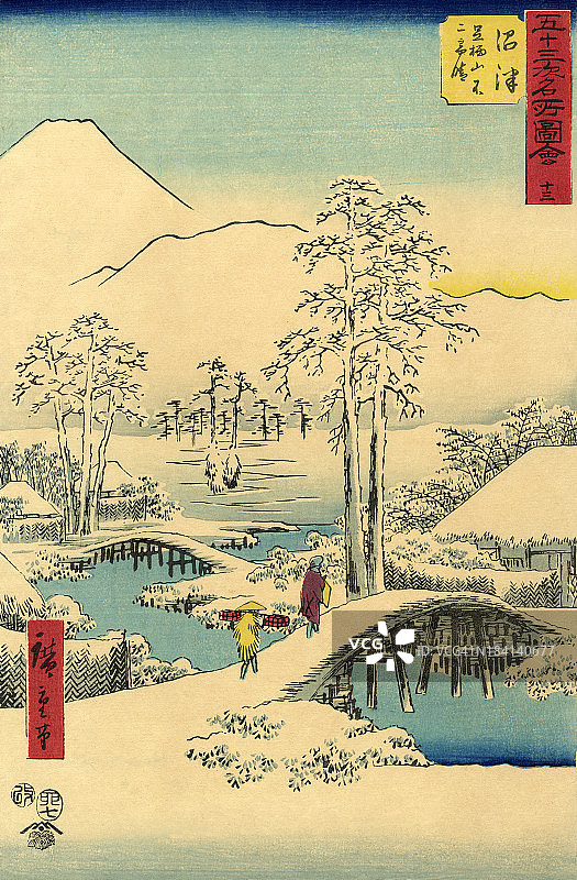 传统日式木版雪景图片素材