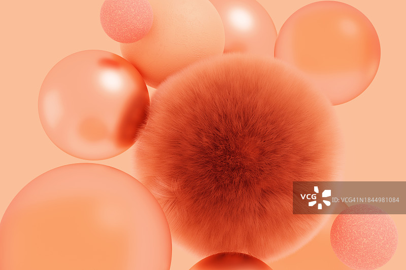 2024年流行色蜜桃色概念：粉橙色3D球体背景图片素材