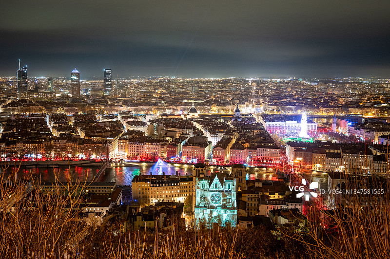 里昂灯光节全景图片素材
