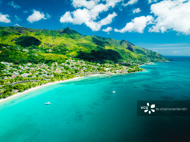 塞舌尔马埃岛博瓦隆海滩全景明信片图片素材