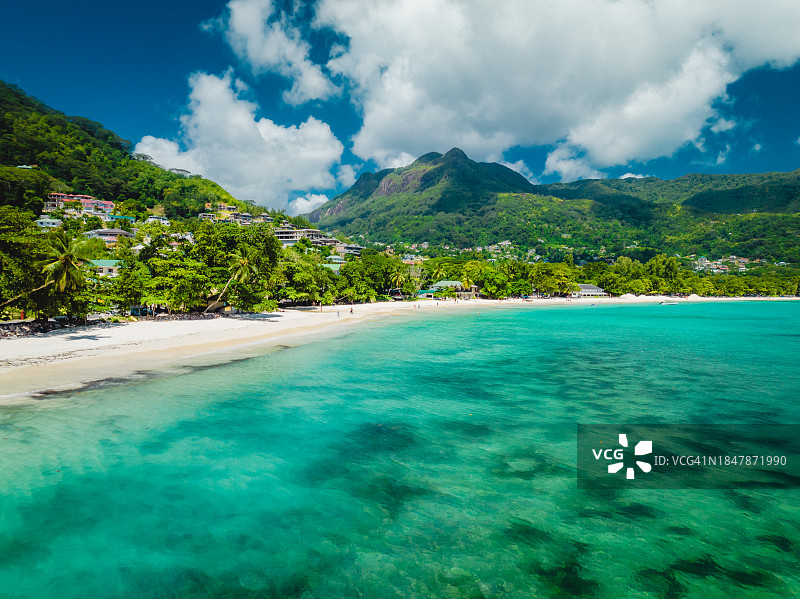 塞舌尔马埃岛博瓦隆海滩全景明信片图片素材