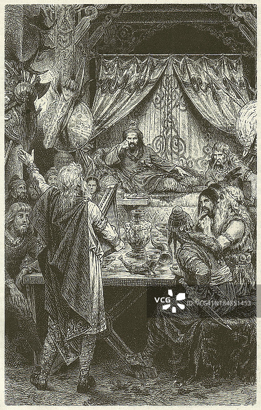 阿提拉（匈奴王，约453年去世），1880年发表的木刻版画图片素材