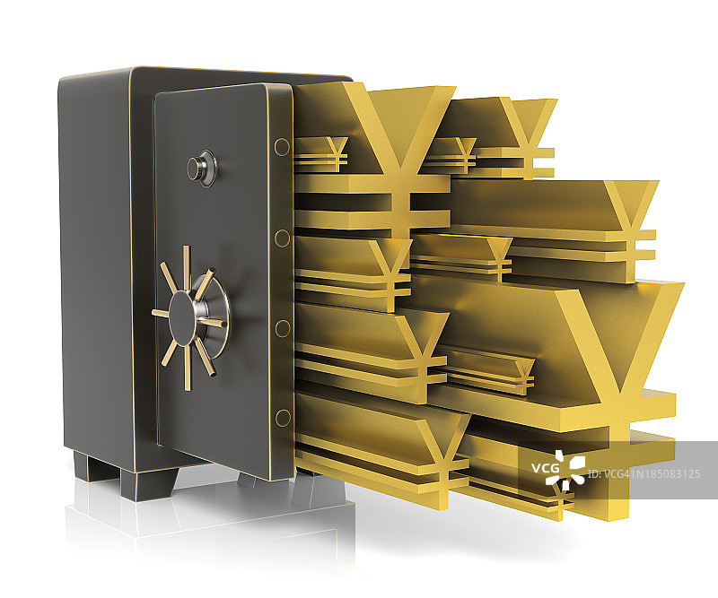 从保险箱中流出的日元符号图片素材