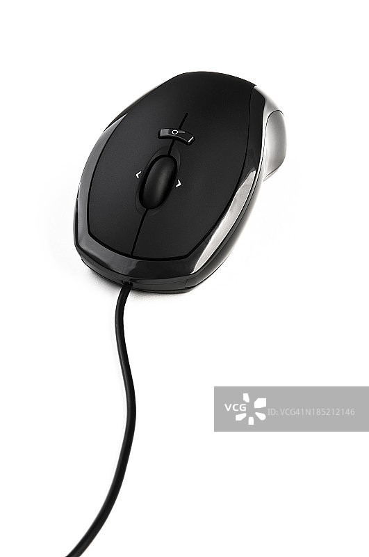 带电缆的黑色电脑鼠标图片素材