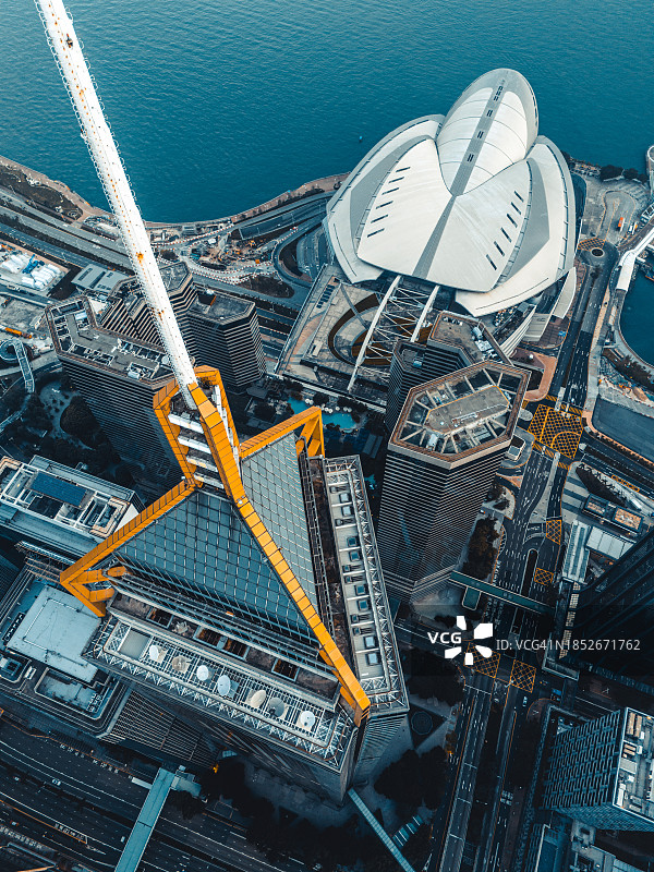 香港无人机视角城市天际线图片素材