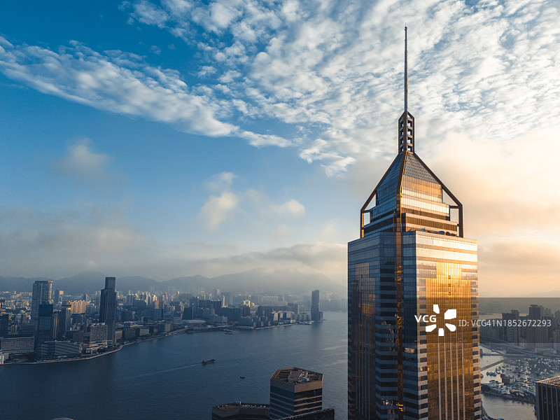香港无人机视角城市天际线图片素材