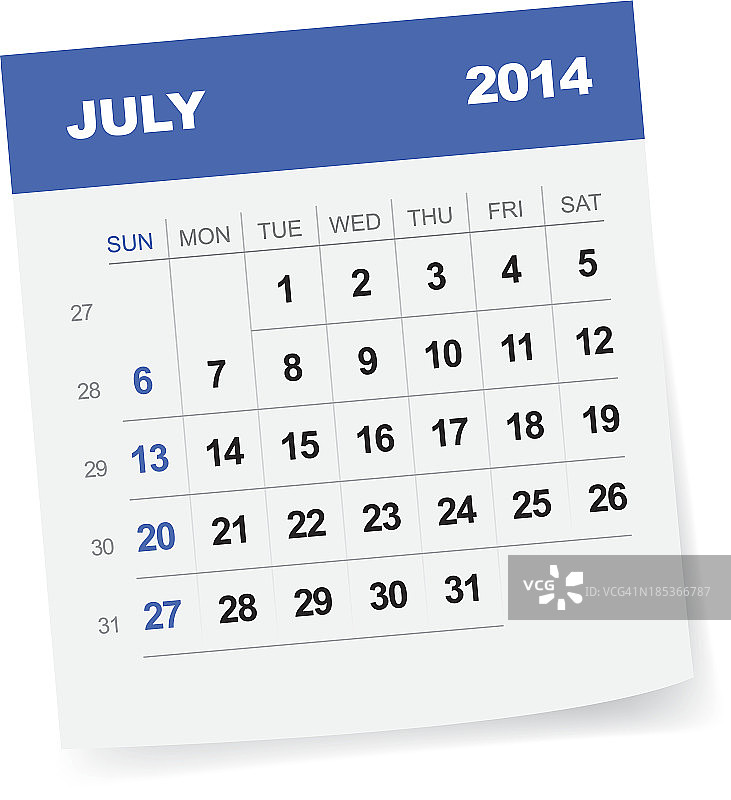 2014年7月日历插画图片素材