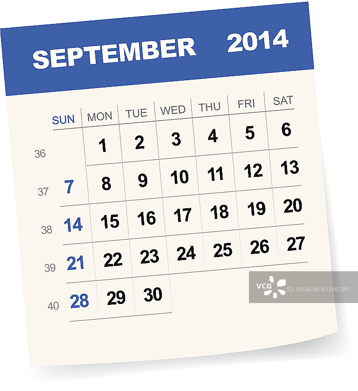 2014年9月日历插画图片素材