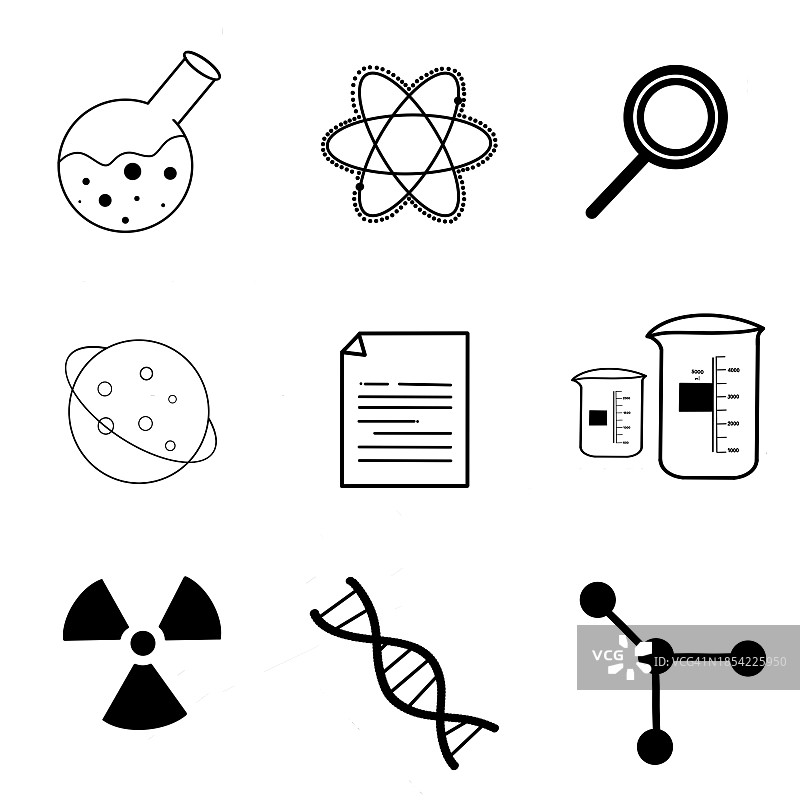 一组科学符号，黑线，白色背景图片素材