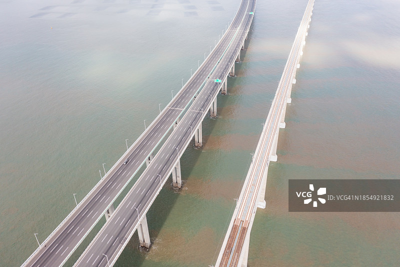 高架海运公路和高架铁路航拍图片素材