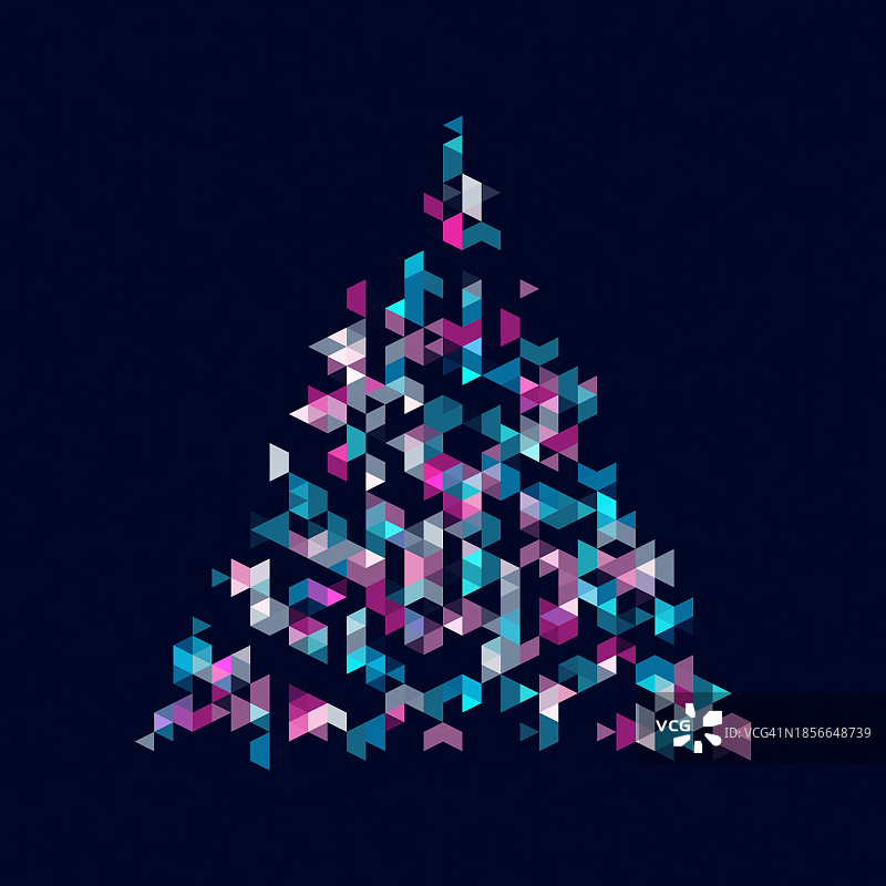 带三角形几何形状的圣诞树。蓝色紫色圣诞冬季三角形树。节日快乐数字设计插画，适用于设计、卡片或印刷品图片素材