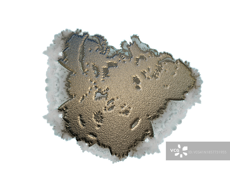 一滴白炽金色液体在白色背景上滑动的浮雕图片素材