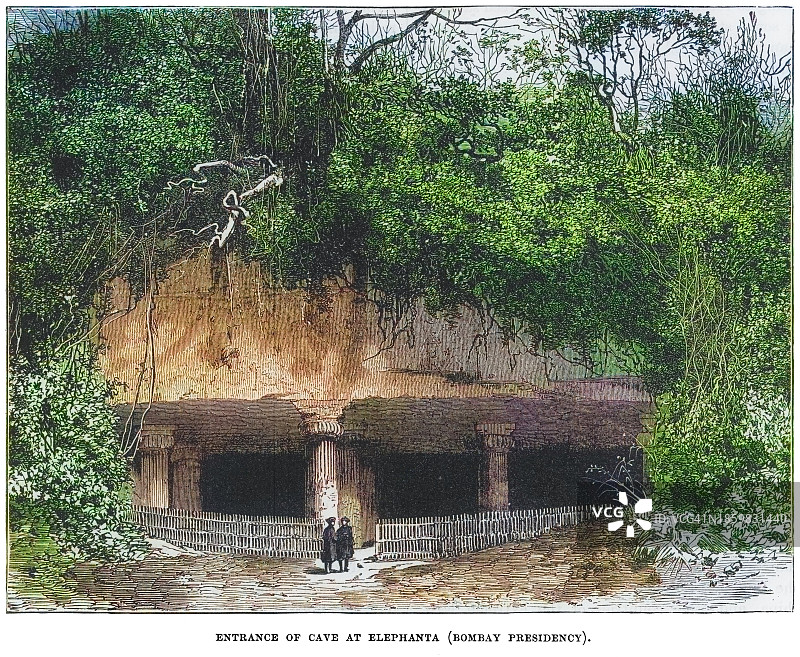 象岛石窟（联合国教科文组织世界遗产）古版画插图图片素材