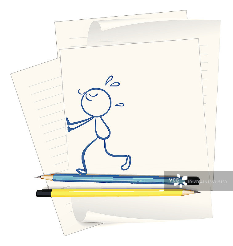 一张画着疲惫的孩子推东西的纸图片素材