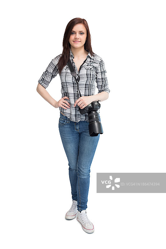 微笑的休闲摄影师图片素材