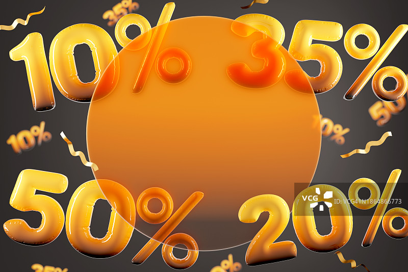 黑色星期五促销折扣概念：金色数字、百分比符号与平台，黑色背景文本广告位，3D图案图片素材