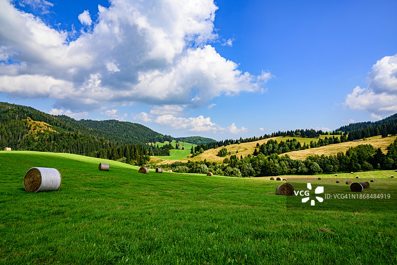 天空衬托下的田野风景图片素材