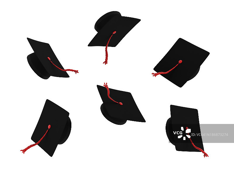 毕业帽与红色流苏在白色背景上图片素材