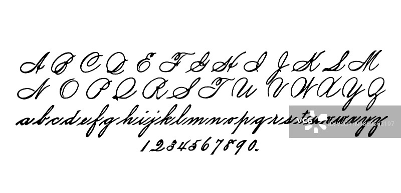 手写英文字母和数字1到9的古老雕刻插图图片素材