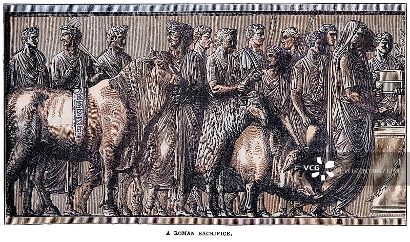 罗马祭祀，古老的雕刻插图图片素材