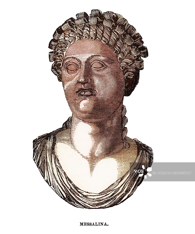 罗马皇帝克劳狄乌斯的第三任妻子瓦莱里娅·梅萨利纳（约公元17/20-48年）肖像图片素材